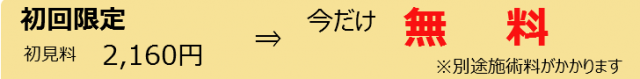 初回限定。初見料2,160円が今だけ無料。別途施術料がかかります
